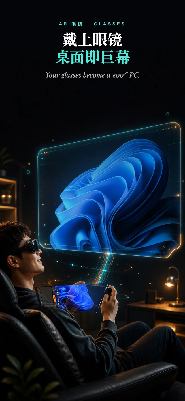 CyberPalm iPhone AR 大屏使用场景宣传图